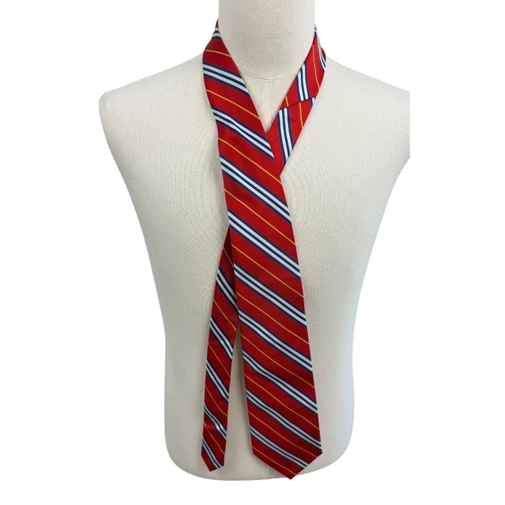 Rooster Mens Red Blue White Striped Silk Classic Preppy Mens Necktie